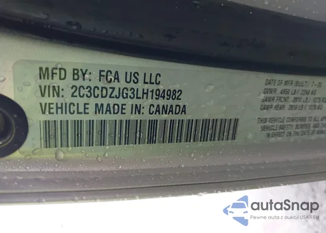 2020 Dodge Challenger Gt из США, поврежденный, VIN 2C3CDZJG3LH194982